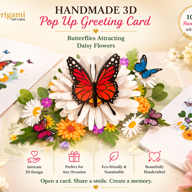 Butterflies Attracting Daisy Flowers Origami Pop Cards 3D Pop Up Greeting Card Happy Birthday Thank You Handmade Gift Thinking of You Blank Card for Any Occasion Happy Mother's Day Happy Father's Australiana Celebrate the Beauty of Flower (Copy)