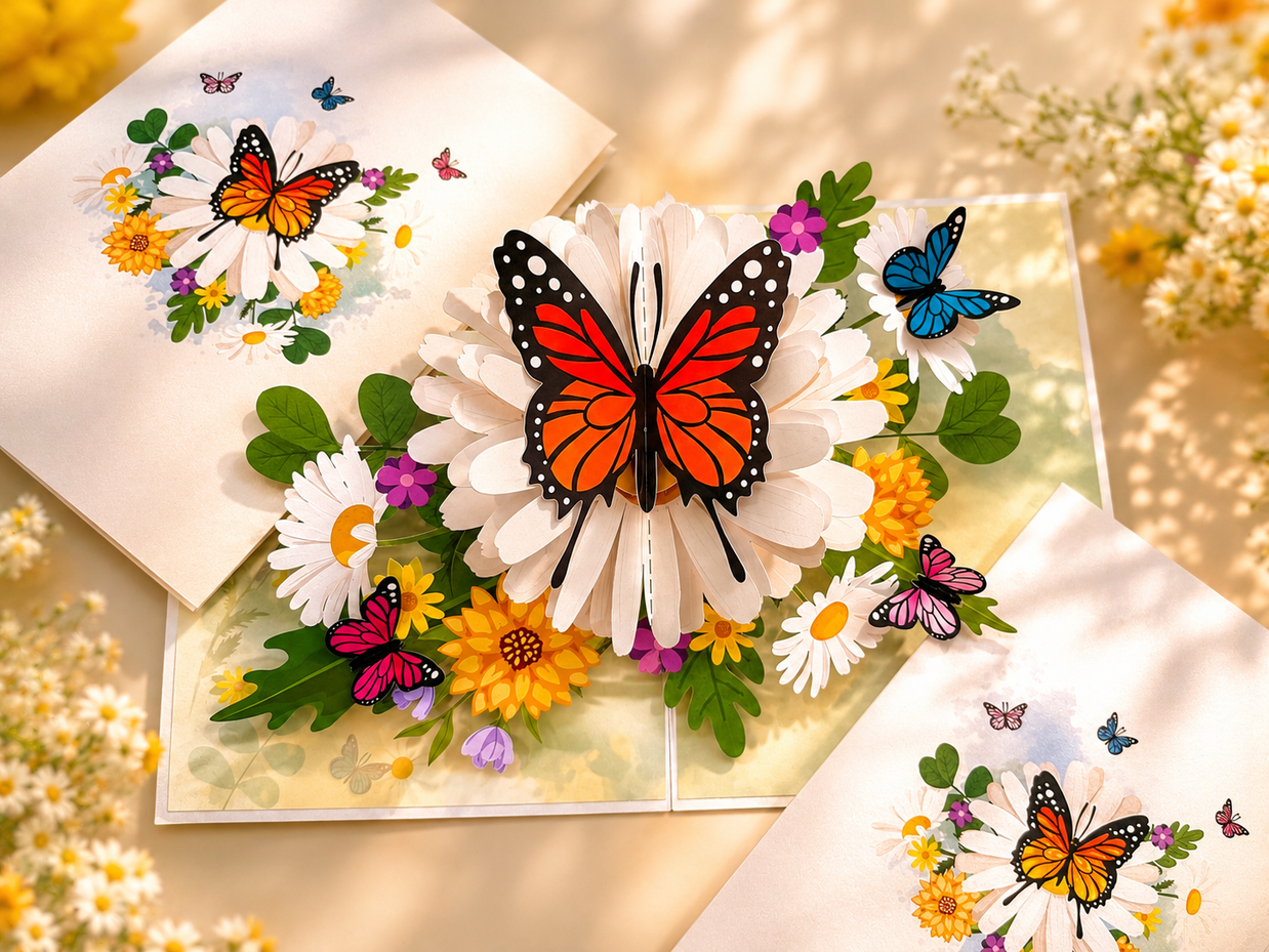 Butterflies Attracting Daisy Flowers Origami Pop Cards 3D Pop Up Greeting Card Happy Birthday Thank You Handmade Gift Thinking of You Blank Card for Any Occasion Happy Mother's Day Happy Father's Australiana Celebrate the Beauty of Flower (Copy)