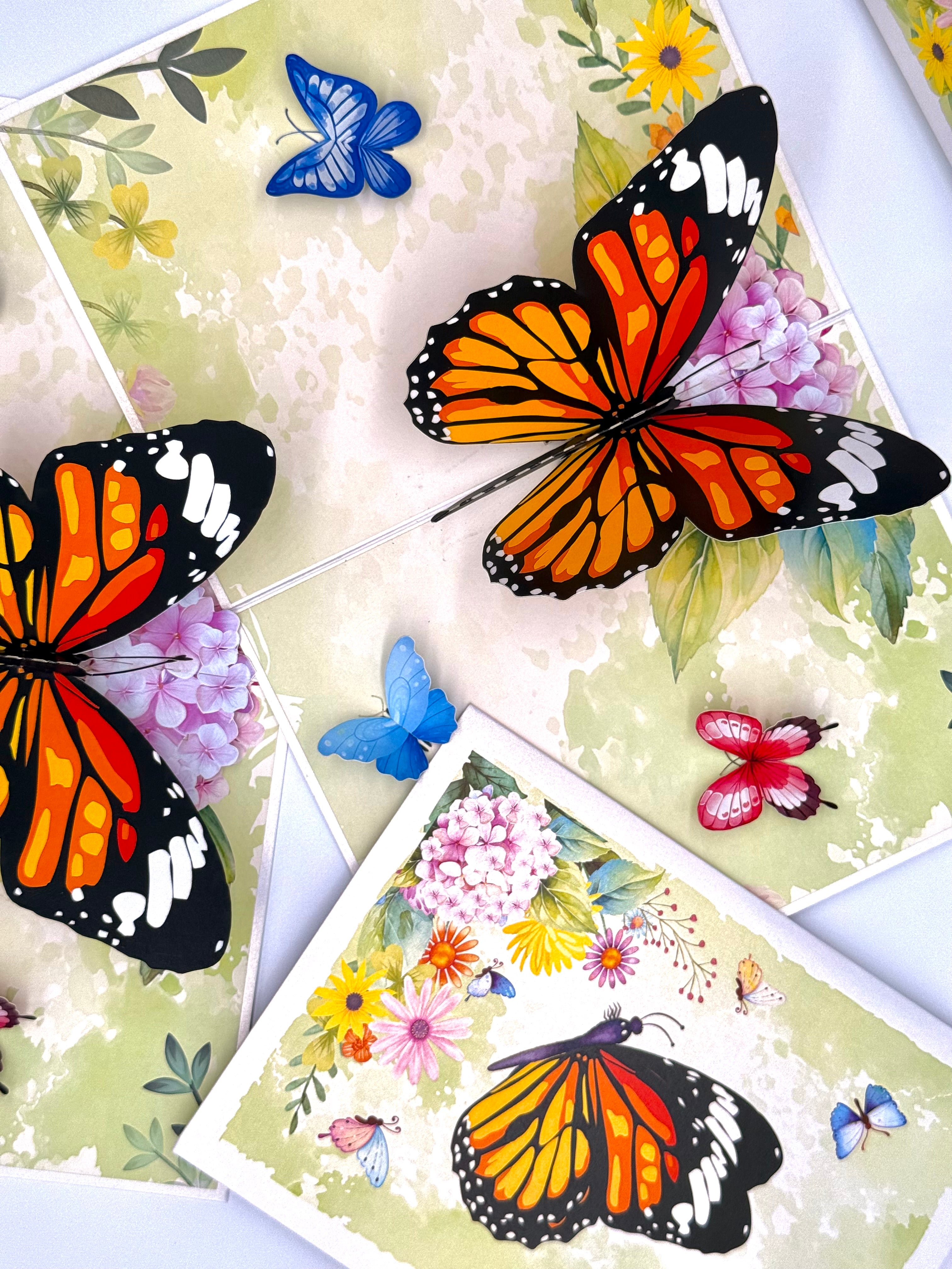 Butterflies Attracting Hydrangea Flowers Origami Pop Cards 3D Pop Up Greeting Card Happy Birthday Thank You Handmade Gift Thinking of You Blank Card for Any Occasion Happy Mother's Day Happy Father's Australiana Celebrate the Beauty of Flower