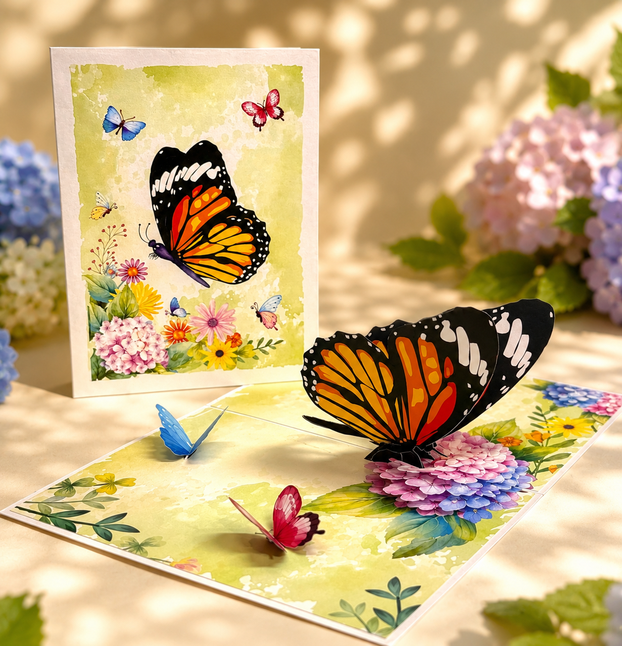 Butterflies Attracting Hydrangea Flowers Origami Pop Cards 3D Pop Up Greeting Card Happy Birthday Thank You Handmade Gift Thinking of You Blank Card for Any Occasion Happy Mother's Day Happy Father's Australiana Celebrate the Beauty of Flower