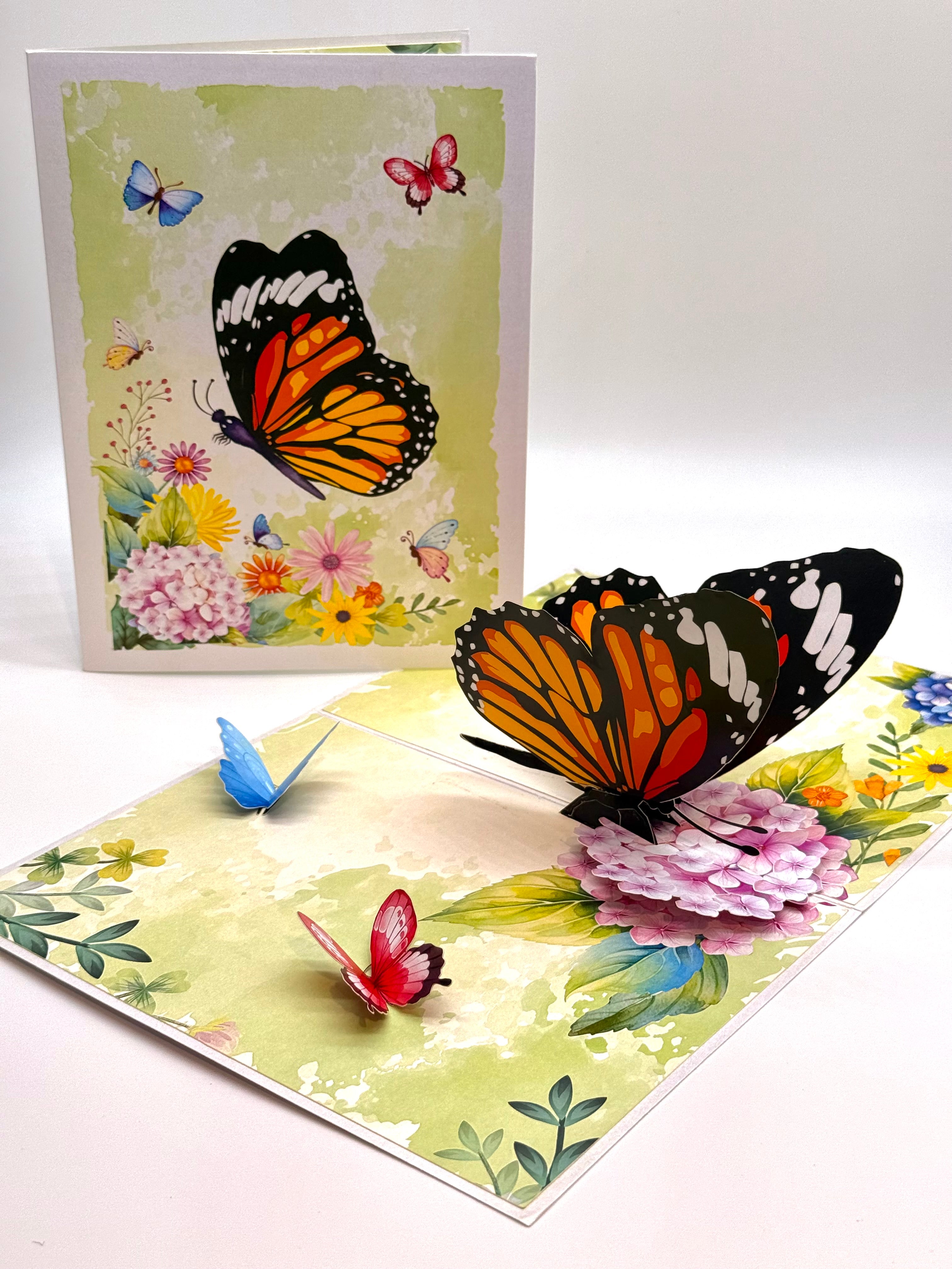 Butterflies Attracting Hydrangea Flowers Origami Pop Cards 3D Pop Up Greeting Card Happy Birthday Thank You Handmade Gift Thinking of You Blank Card for Any Occasion Happy Mother's Day Happy Father's Australiana Celebrate the Beauty of Flower