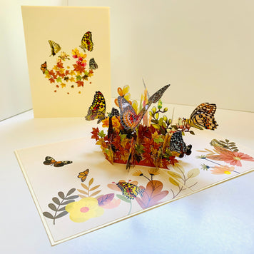 Butterflies Resting on a Bed of Autumn Leaves & Flowers Origami Pop Cards 3D Pop Up Greeting Card Happy Birthday Thank You Handmade Gift Thinking of You Blank Card for Any Occasion Happy Mother's Day Australiana Celebrate the Beauty of Flower