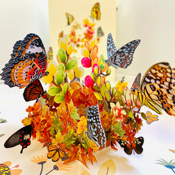 Butterflies Resting on a Bed of Autumn Leaves & Flowers Origami Pop Cards 3D Pop Up Greeting Card Happy Birthday Thank You Handmade Gift Thinking of You Blank Card for Any Occasion Happy Mother's Day Australiana Celebrate the Beauty of Flower