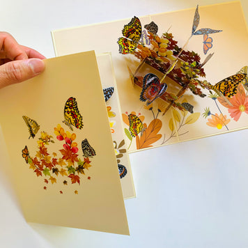 Butterflies Resting on a Bed of Autumn Leaves & Flowers Origami Pop Cards 3D Pop Up Greeting Card Happy Birthday Thank You Handmade Gift Thinking of You Blank Card for Any Occasion Happy Mother's Day Australiana Celebrate the Beauty of Flower