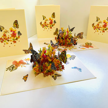 Butterflies Resting on a Bed of Autumn Leaves & Flowers Origami Pop Cards 3D Pop Up Greeting Card Happy Birthday Thank You Handmade Gift Thinking of You Blank Card for Any Occasion Happy Mother's Day Australiana Celebrate the Beauty of Flower