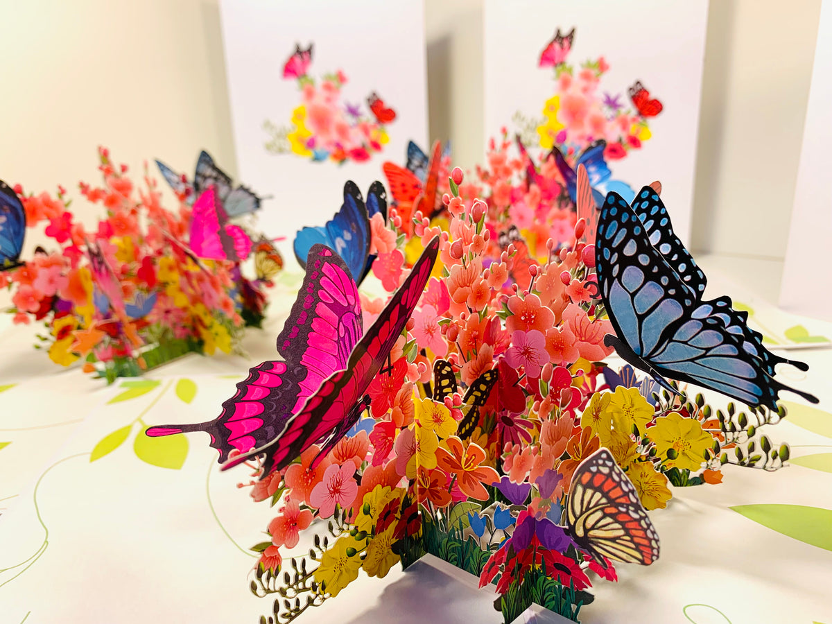 Butterflies Resting on a Bed of Spring Leaves & Flowers Origami Pop Cards 3D Pop Up Greeting Card Happy Birthday Thank You Handmade Gift Thinking of You Blank Card for Any Occasion Happy Mother's Day Australiana Celebrate the Beauty of Flower