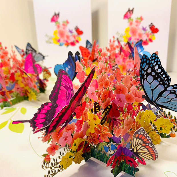 Butterflies Resting on a Bed of Spring Leaves & Flowers Origami Pop Cards 3D Pop Up Greeting Card Happy Birthday Thank You Handmade Gift Thinking of You Blank Card for Any Occasion Happy Mother's Day Australiana Celebrate the Beauty of Flower