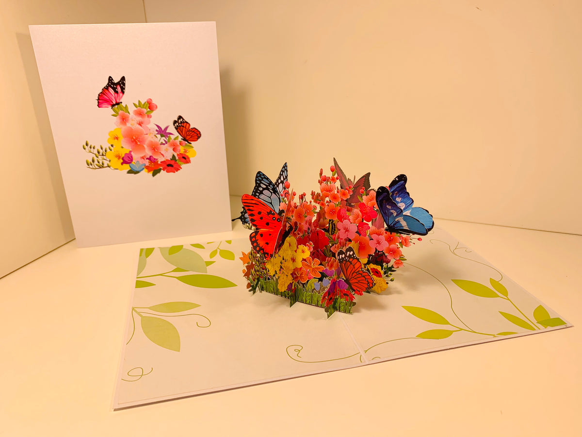 Butterflies Resting on a Bed of Spring Leaves & Flowers Origami Pop Cards 3D Pop Up Greeting Card Happy Birthday Thank You Handmade Gift Thinking of You Blank Card for Any Occasion Happy Mother's Day Australiana Celebrate the Beauty of Flower