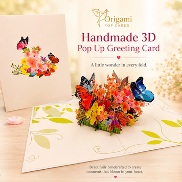 Butterflies Resting on a Bed of Spring Leaves & Flowers Origami Pop Cards 3D Pop Up Greeting Card Happy Birthday Thank You Handmade Gift Thinking of You Blank Card for Any Occasion Happy Mother's Day Australiana Celebrate the Beauty of Flower