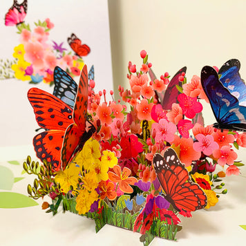 Butterflies Resting on a Bed of Spring Leaves & Flowers Origami Pop Cards 3D Pop Up Greeting Card Happy Birthday Thank You Handmade Gift Thinking of You Blank Card for Any Occasion Happy Mother's Day Australiana Celebrate the Beauty of Flower