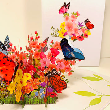 Butterflies Resting on a Bed of Spring Leaves & Flowers Origami Pop Cards 3D Pop Up Greeting Card Happy Birthday Thank You Handmade Gift Thinking of You Blank Card for Any Occasion Happy Mother's Day Australiana Celebrate the Beauty of Flower