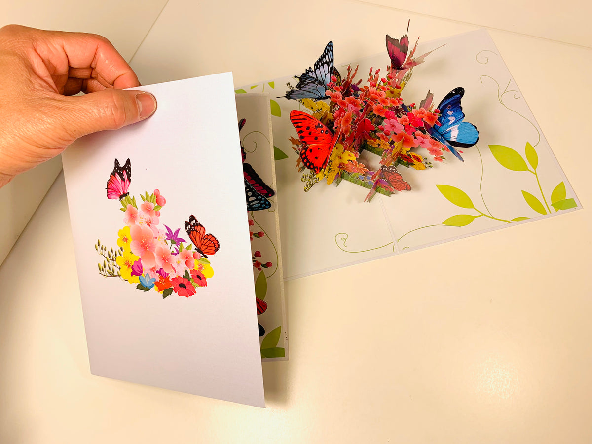 Butterflies Resting on a Bed of Spring Leaves & Flowers Origami Pop Cards 3D Pop Up Greeting Card Happy Birthday Thank You Handmade Gift Thinking of You Blank Card for Any Occasion Happy Mother's Day Australiana Celebrate the Beauty of Flower
