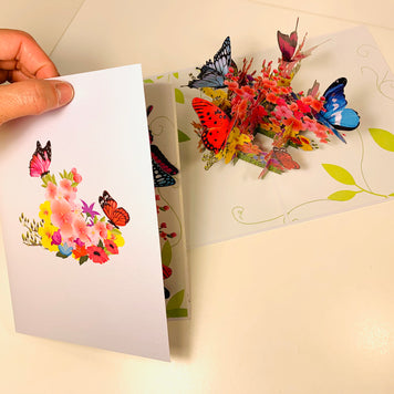 Butterflies Resting on a Bed of Spring Leaves & Flowers Origami Pop Cards 3D Pop Up Greeting Card Happy Birthday Thank You Handmade Gift Thinking of You Blank Card for Any Occasion Happy Mother's Day Australiana Celebrate the Beauty of Flower
