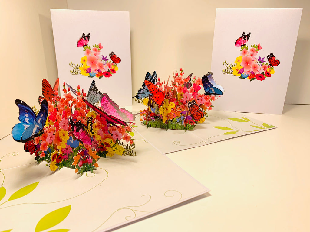 Butterflies Resting on a Bed of Spring Leaves & Flowers Origami Pop Cards 3D Pop Up Greeting Card Happy Birthday Thank You Handmade Gift Thinking of You Blank Card for Any Occasion Happy Mother's Day Australiana Celebrate the Beauty of Flower