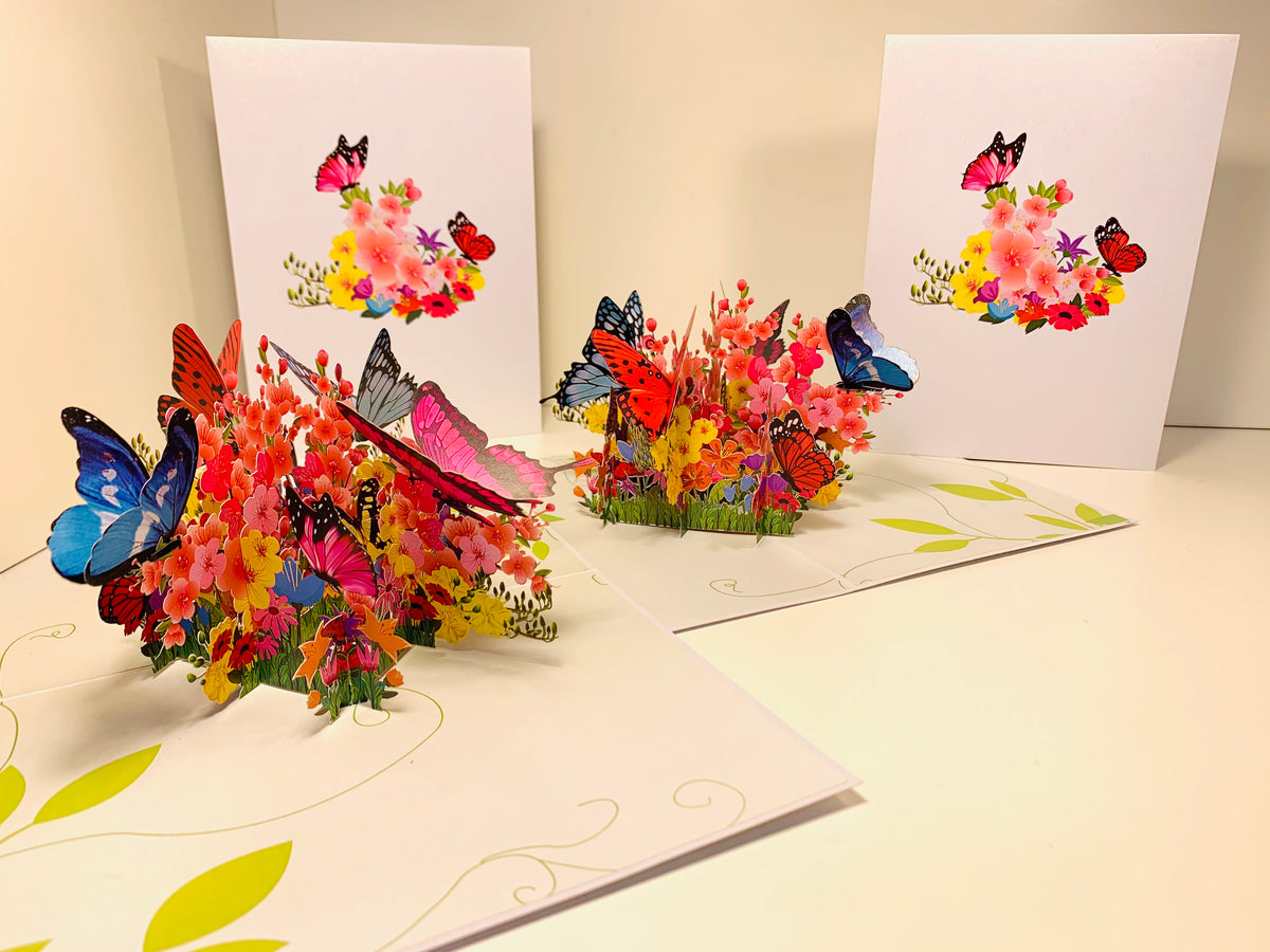 Butterflies Resting on a Bed of Spring Leaves & Flowers Origami Pop Cards 3D Pop Up Greeting Card Happy Birthday Thank You Handmade Gift Thinking of You Blank Card for Any Occasion Happy Mother's Day Australiana Celebrate the Beauty of Flower