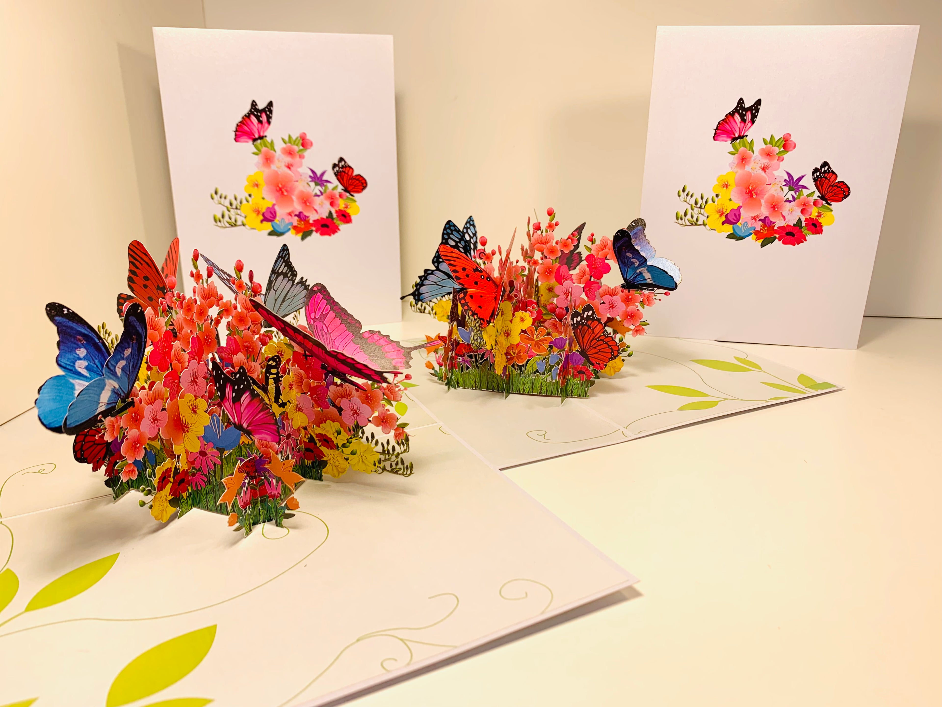 Butterflies Resting on a Bed of Spring Leaves & Flowers Origami Pop Cards 3D Pop Up Greeting Card Happy Birthday Thank You Handmade Gift Thinking of You Blank Card for Any Occasion Happy Mother's Day Australiana Celebrate the Beauty of Flower