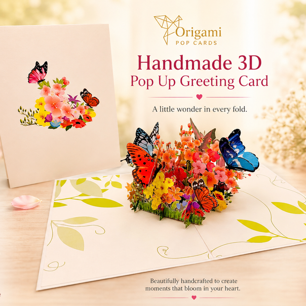 Butterflies Resting on a Bed of Spring Leaves & Flowers Origami Pop Cards 3D Pop Up Greeting Card Happy Birthday Thank You Handmade Gift Thinking of You Blank Card for Any Occasion Happy Mother's Day Australiana Celebrate the Beauty of Flower