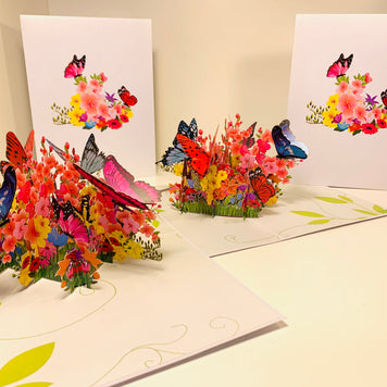 Butterflies Resting on a Bed of Spring Leaves & Flowers Origami Pop Cards 3D Pop Up Greeting Card Happy Birthday Thank You Handmade Gift Thinking of You Blank Card for Any Occasion Happy Mother's Day Australiana Celebrate the Beauty of Flower