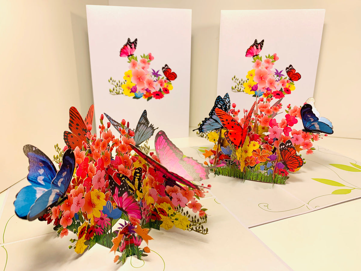 Butterflies Resting on a Bed of Spring Leaves & Flowers Origami Pop Cards 3D Pop Up Greeting Card Happy Birthday Thank You Handmade Gift Thinking of You Blank Card for Any Occasion Happy Mother's Day Australiana Celebrate the Beauty of Flower