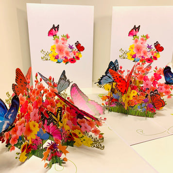 Butterflies Resting on a Bed of Spring Leaves & Flowers Origami Pop Cards 3D Pop Up Greeting Card Happy Birthday Thank You Handmade Gift Thinking of You Blank Card for Any Occasion Happy Mother's Day Australiana Celebrate the Beauty of Flower