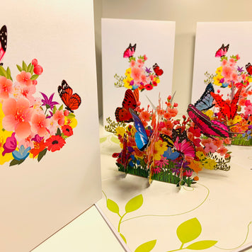 Butterflies Resting on a Bed of Spring Leaves & Flowers Origami Pop Cards 3D Pop Up Greeting Card Happy Birthday Thank You Handmade Gift Thinking of You Blank Card for Any Occasion Happy Mother's Day Australiana Celebrate the Beauty of Flower