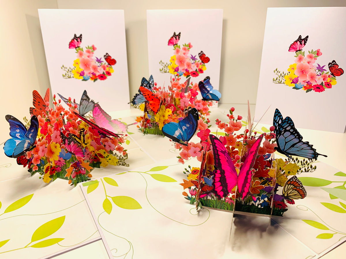 Butterflies Resting on a Bed of Spring Leaves & Flowers Origami Pop Cards 3D Pop Up Greeting Card Happy Birthday Thank You Handmade Gift Thinking of You Blank Card for Any Occasion Happy Mother's Day Australiana Celebrate the Beauty of Flower