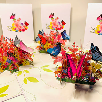 Butterflies Resting on a Bed of Spring Leaves & Flowers Origami Pop Cards 3D Pop Up Greeting Card Happy Birthday Thank You Handmade Gift Thinking of You Blank Card for Any Occasion Happy Mother's Day Australiana Celebrate the Beauty of Flower
