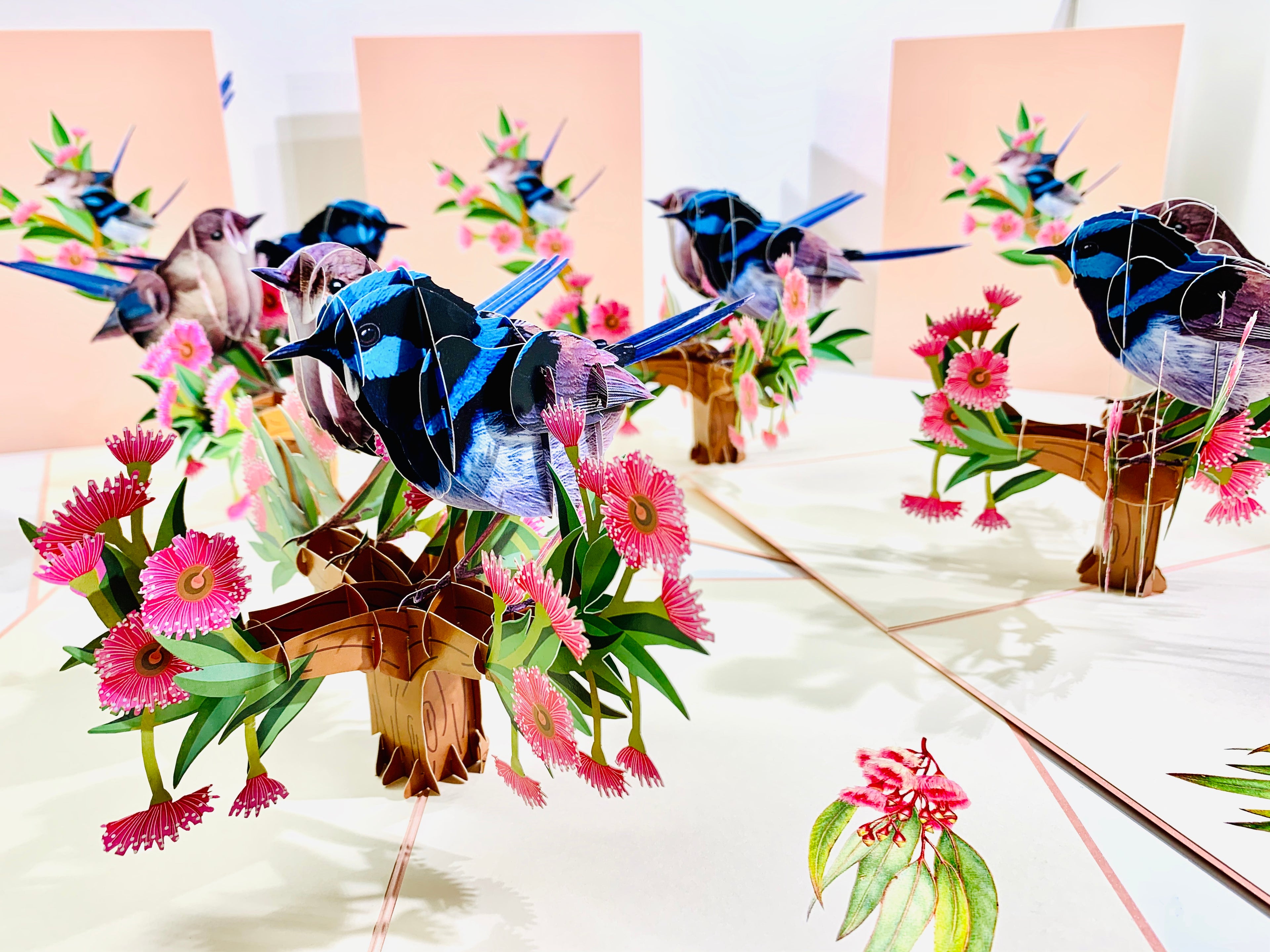 Lovebird Couple Superb Fairy-Wren or Known as Blue Wren Aussie Bird Origami Pop Cards 3D Pop Up Greeting Card Best Wishes Happy Birthday Gift Thank You Handmade Blank Card for Any Occasion Happy Mother's Day Happy Mother's Day Celebrate Beauty of Flower