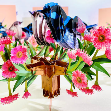 Lovebird Couple Superb Fairy-Wren or Known as Blue Wren Aussie Bird Origami Pop Cards 3D Pop Up Greeting Card Best Wishes Happy Birthday Gift Thank You Handmade Blank Card for Any Occasion Happy Mother's Day Happy Mother's Day Celebrate Beauty of Flower