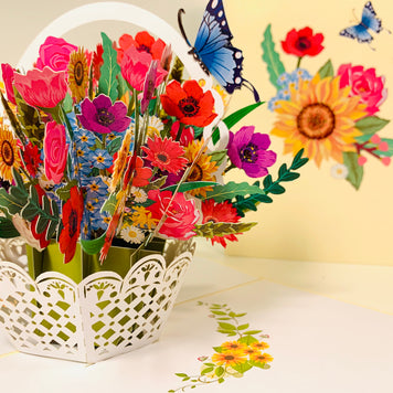 CREAM Spring Colourful Flower Basket Origami Pop Cards 3D Pop Up Greeting Card Happy Birthday Thank You Handmade Gift Thinking of You Blank Card for Any Occasion Happy Mother's Day Happy Father's Australiana Celebrate the Beauty of Flower and Romantic