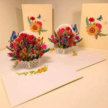 CREAM Spring Colourful Flower Basket Origami Pop Cards 3D Pop Up Greeting Card Happy Birthday Thank You Handmade Gift Thinking of You Blank Card for Any Occasion Happy Mother's Day Happy Father's Australiana Celebrate the Beauty of Flower and Romantic