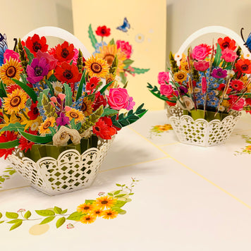 CREAM Spring Colourful Flower Basket Origami Pop Cards 3D Pop Up Greeting Card Happy Birthday Thank You Handmade Gift Thinking of You Blank Card for Any Occasion Happy Mother's Day Happy Father's Australiana Celebrate the Beauty of Flower and Romantic