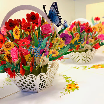 CREAM Spring Colourful Flower Basket Origami Pop Cards 3D Pop Up Greeting Card Happy Birthday Thank You Handmade Gift Thinking of You Blank Card for Any Occasion Happy Mother's Day Happy Father's Australiana Celebrate the Beauty of Flower and Romantic