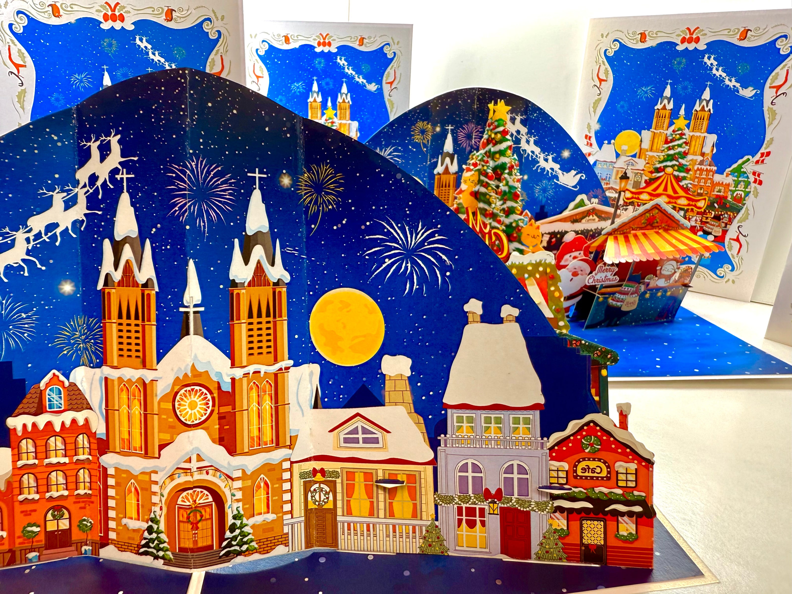 Cat World Snowy Village Winter Wonderland Amusement Park Origami Pop Cards 3D Pop Up Greeting Card Merry Christmas Thank You Handmade Best Wishes Blank Card Gift Happy Holidays Celebrate the Special Day