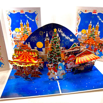 Cat World Snowy Village Winter Wonderland Amusement Park Origami Pop Cards 3D Pop Up Greeting Card Merry Christmas Thank You Handmade Best Wishes Blank Card Gift Happy Holidays Celebrate the Special Day