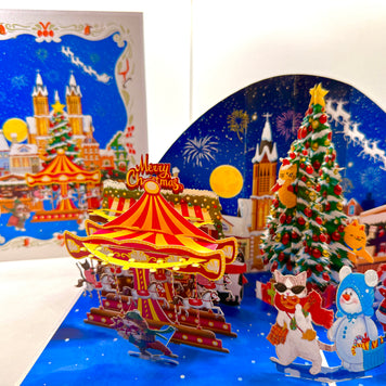 Cat World Snowy Village Winter Wonderland Amusement Park Origami Pop Cards 3D Pop Up Greeting Card Merry Christmas Thank You Handmade Best Wishes Blank Card Gift Happy Holidays Celebrate the Special Day