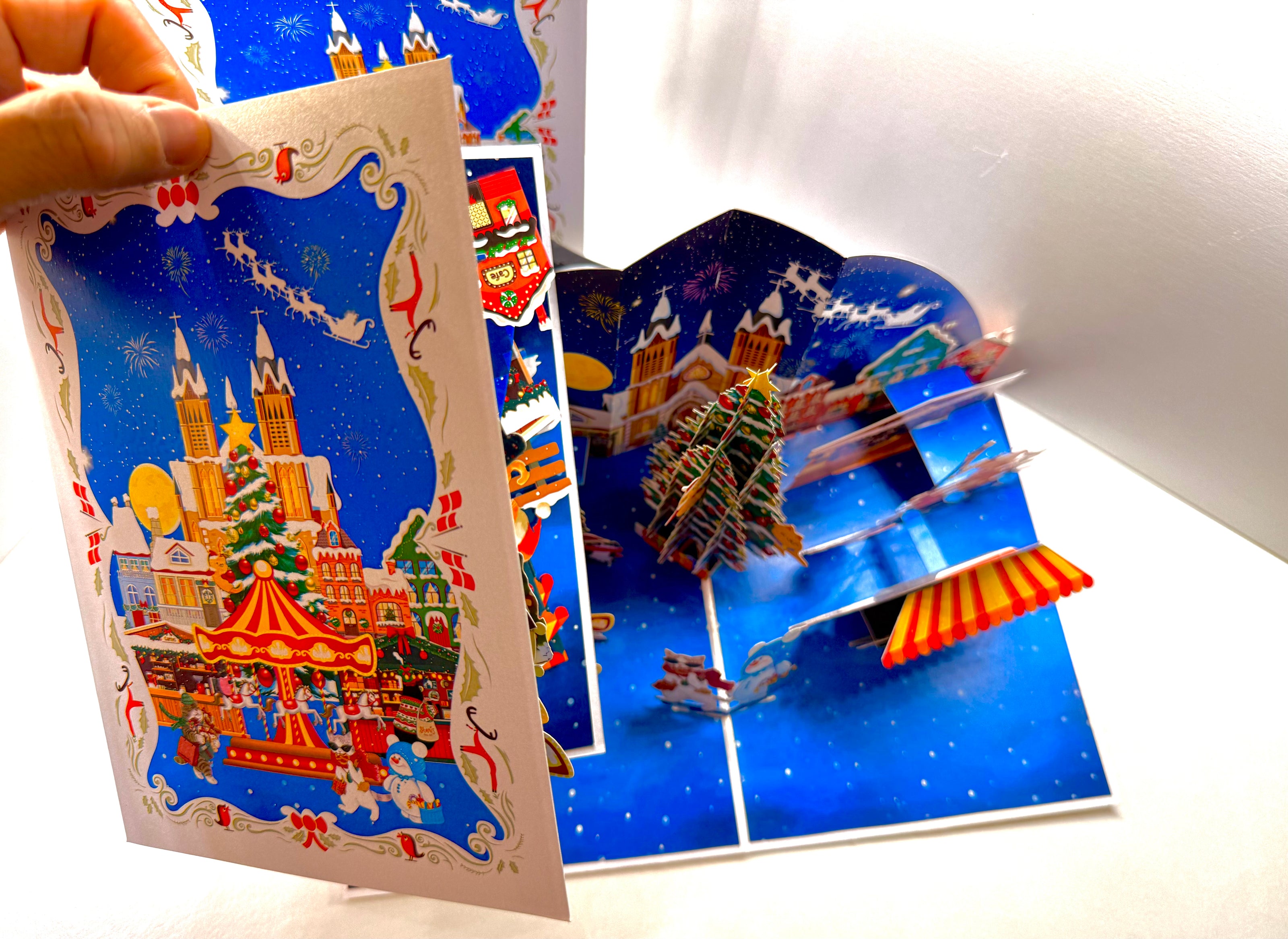 Cat World Snowy Village Winter Wonderland Amusement Park Origami Pop Cards 3D Pop Up Greeting Card Merry Christmas Thank You Handmade Best Wishes Blank Card Gift Happy Holidays Celebrate the Special Day