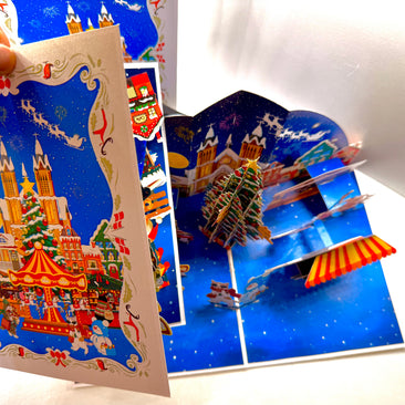 Cat World Snowy Village Winter Wonderland Amusement Park Origami Pop Cards 3D Pop Up Greeting Card Merry Christmas Thank You Handmade Best Wishes Blank Card Gift Happy Holidays Celebrate the Special Day