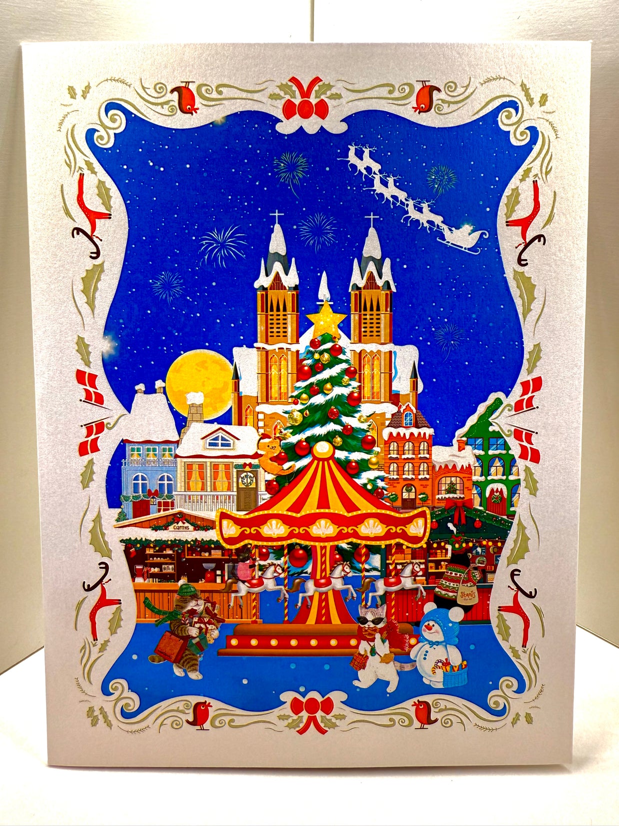 Cat World Snowy Village Winter Wonderland Amusement Park Origami Pop Cards 3D Pop Up Greeting Card Merry Christmas Thank You Handmade Best Wishes Blank Card Gift Happy Holidays Celebrate the Special Day