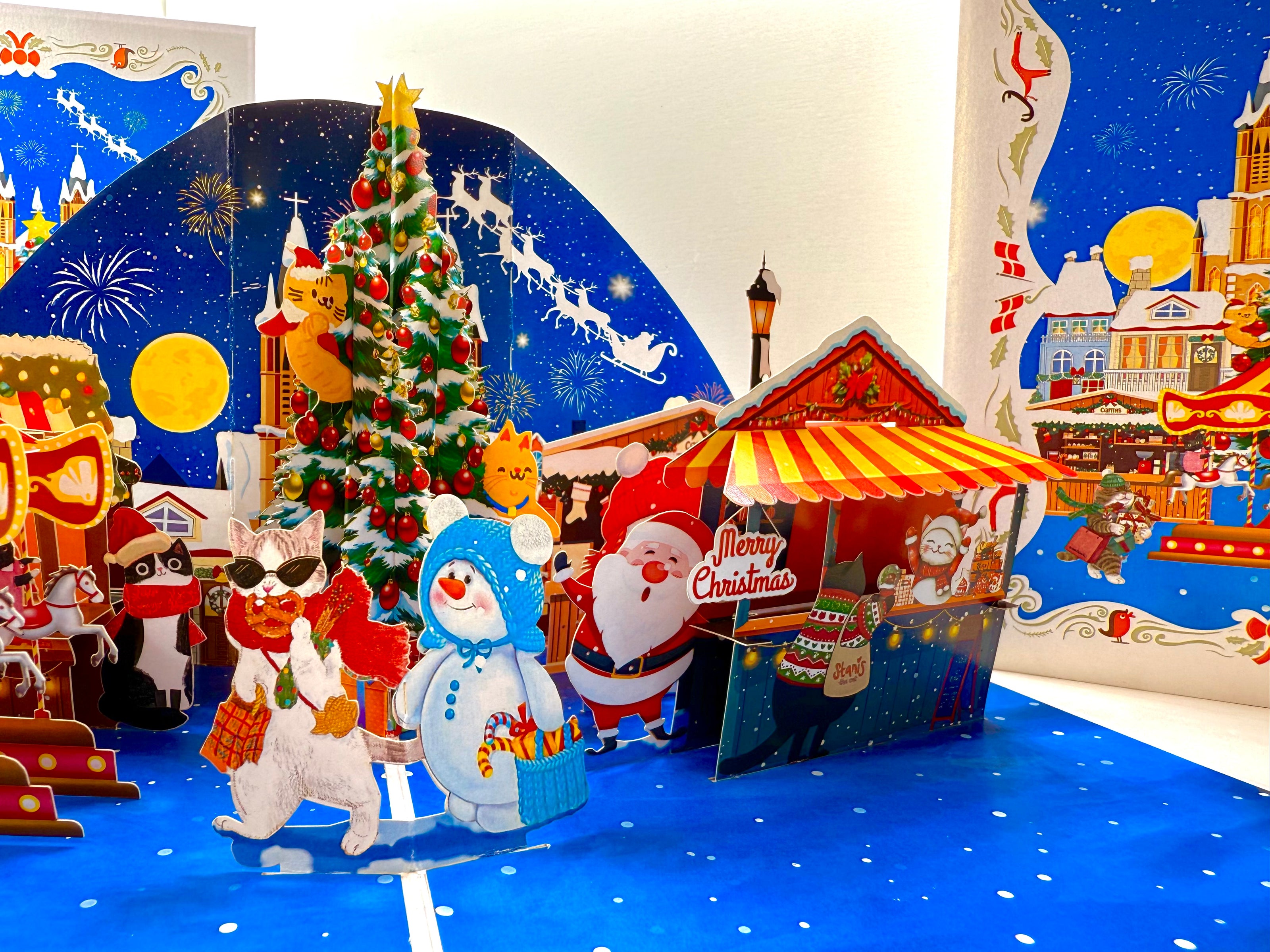 Cat World Snowy Village Winter Wonderland Amusement Park Origami Pop Cards 3D Pop Up Greeting Card Merry Christmas Thank You Handmade Best Wishes Blank Card Gift Happy Holidays Celebrate the Special Day
