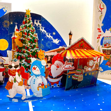 Cat World Snowy Village Winter Wonderland Amusement Park Origami Pop Cards 3D Pop Up Greeting Card Merry Christmas Thank You Handmade Best Wishes Blank Card Gift Happy Holidays Celebrate the Special Day