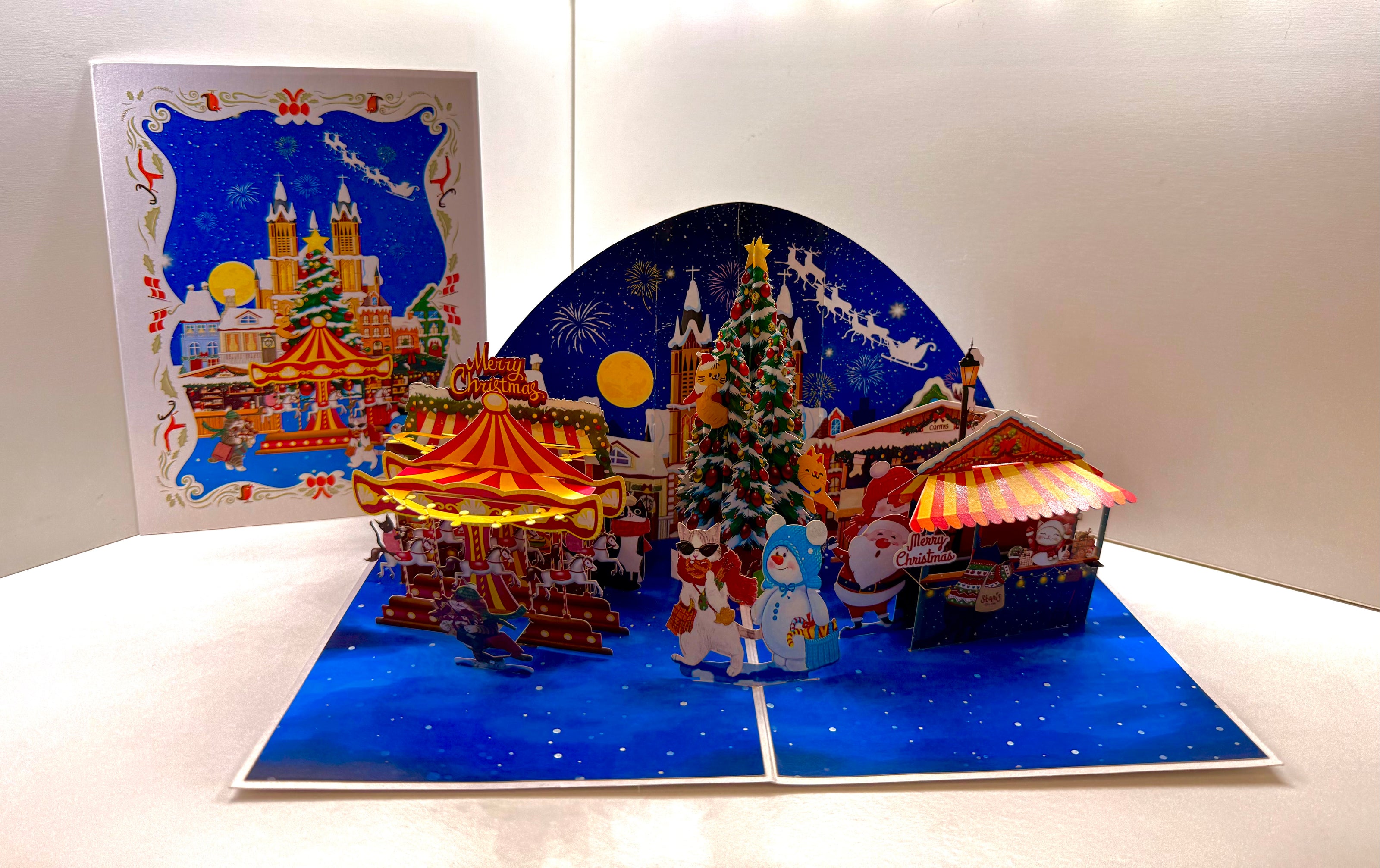 Cat World Snowy Village Winter Wonderland Amusement Park Origami Pop Cards 3D Pop Up Greeting Card Merry Christmas Thank You Handmade Best Wishes Blank Card Gift Happy Holidays Celebrate the Special Day