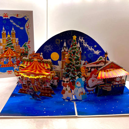 Cat World Snowy Village Winter Wonderland Amusement Park Origami Pop Cards 3D Pop Up Greeting Card Merry Christmas Thank You Handmade Best Wishes Blank Card Gift Happy Holidays Celebrate the Special Day