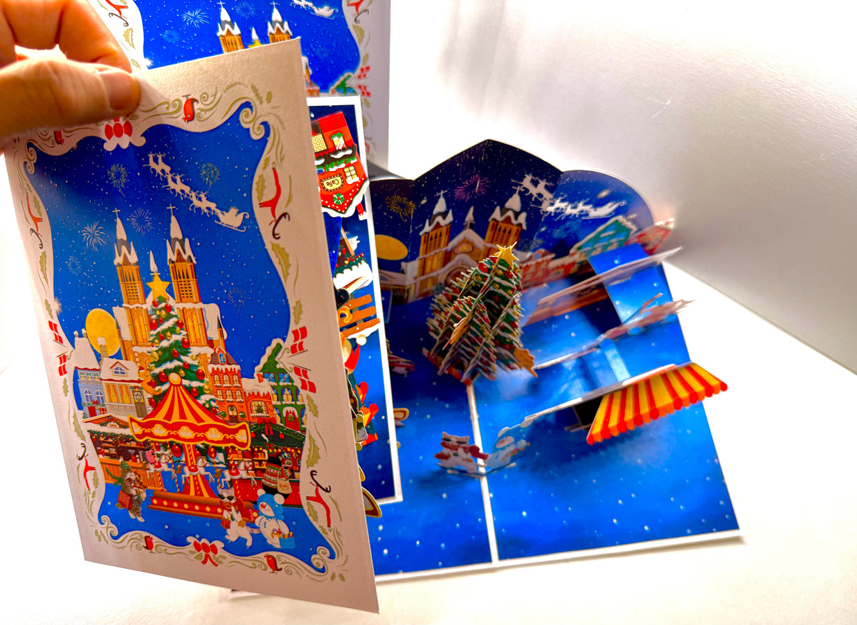 Cat World Snowy Village Winter Wonderland Amusement Park Origami Pop Cards 3D Pop Up Greeting Card Merry Christmas Thank You Handmade Best Wishes Blank Card Gift Happy Holidays Celebrate the Special Day