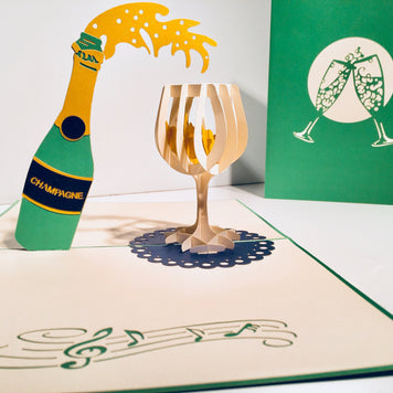 Metallic Champagne Bottle with See Through Glass Origami Pop Cards 3D Pop Up Greeting Card Happy Birthday Thank You Handmade Gift Thinking of You Blank Card for Any Occasion Happy Mother's Day Happy Father's Australiana