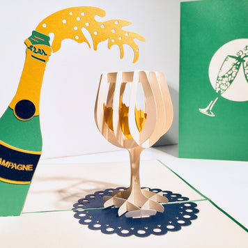 Metallic Champagne Bottle with See Through Glass Origami Pop Cards 3D Pop Up Greeting Card Happy Birthday Thank You Handmade Gift Thinking of You Blank Card for Any Occasion Happy Mother's Day Happy Father's Australiana