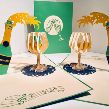 Metallic Champagne Bottle with See Through Glass Origami Pop Cards 3D Pop Up Greeting Card Happy Birthday Thank You Handmade Gift Thinking of You Blank Card for Any Occasion Happy Mother's Day Happy Father's Australiana