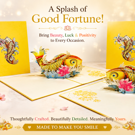 Gold Koi Japanese Fish Origami Pop Cards 3D Pop Up Greeting Card Happy Birthday Thank You Handmade Gift Thinking of You Blank Card for Any Occasion Happy Mother's Day Happy Father's Australiana Celebrate the Beauty of Flower