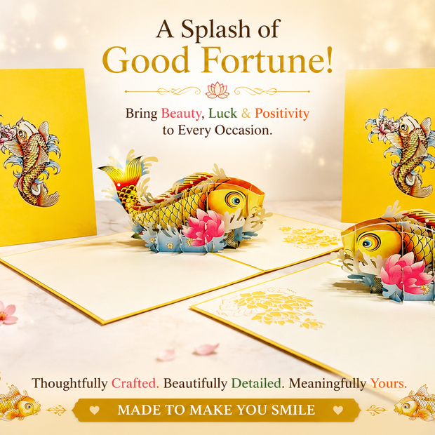 Gold Koi Japanese Fish Origami Pop Cards 3D Pop Up Greeting Card Happy Birthday Thank You Handmade Gift Thinking of You Blank Card for Any Occasion Happy Mother's Day Happy Father's Australiana Celebrate the Beauty of Flower