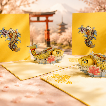 Gold Koi Japanese Fish Origami Pop Cards 3D Pop Up Greeting Card Happy Birthday Thank You Handmade Gift Thinking of You Blank Card for Any Occasion Happy Mother's Day Happy Father's Australiana Celebrate the Beauty of Flower